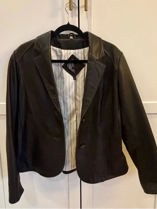 Medium Women's Dark Brown/Black Genuine Leather Blazer Jacket - Picture 3 of 9